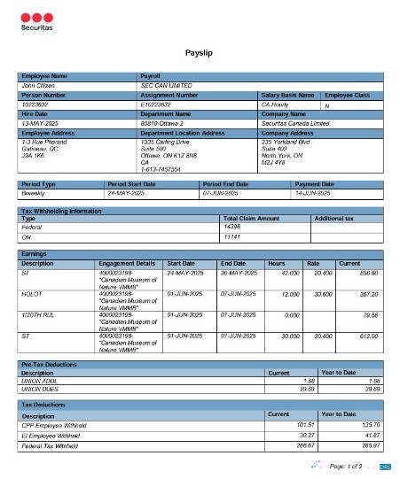 Download Canada Online Payslip Word and PDF template Photoshop template